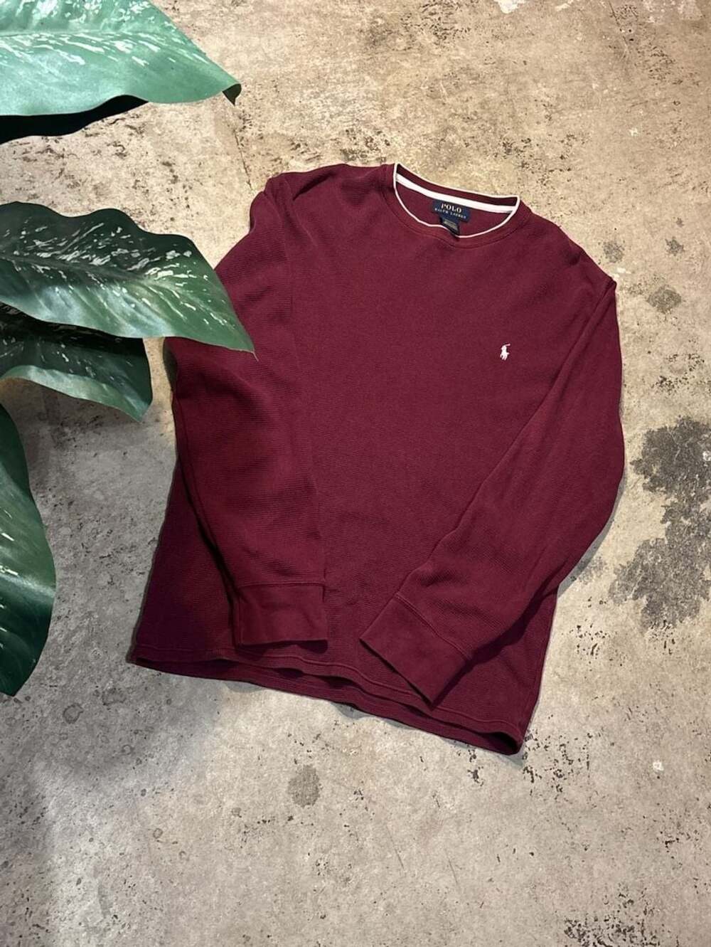 Polo Ralph Lauren Mens Dark Red Waffle Knit Long Sleeve Pullover Sweater Size L